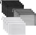 12 Pieces Zipper Nylon Mesh Pouch, Mesh Cosmetic Bags Makeup Bags Pencil Case, Multipurpose Travel Bags for Cosmetic School Office Supplies and Travel Accessories (Black,White,Grey, A5)