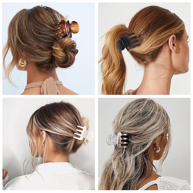 Medium Hair Clips for Women 8 Pcs Small Claw Clips for Thin and Thick Hair 2 Styles Hair Claw Clips Combination Rectangle Banana Jaw Hair Accessories for Women and Girls (Transparent)