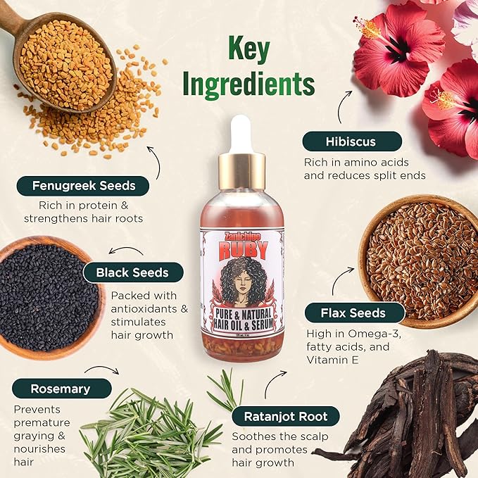 Ruby Hair Oil – Fenugreek Strengthening Serum for Dry, Damaged, Frizzy & Coarse Hair | Anti-Hair Fall | Anti-Hair Loss Hair Growth Oil Treatment | All-Natural | 2 Ounce