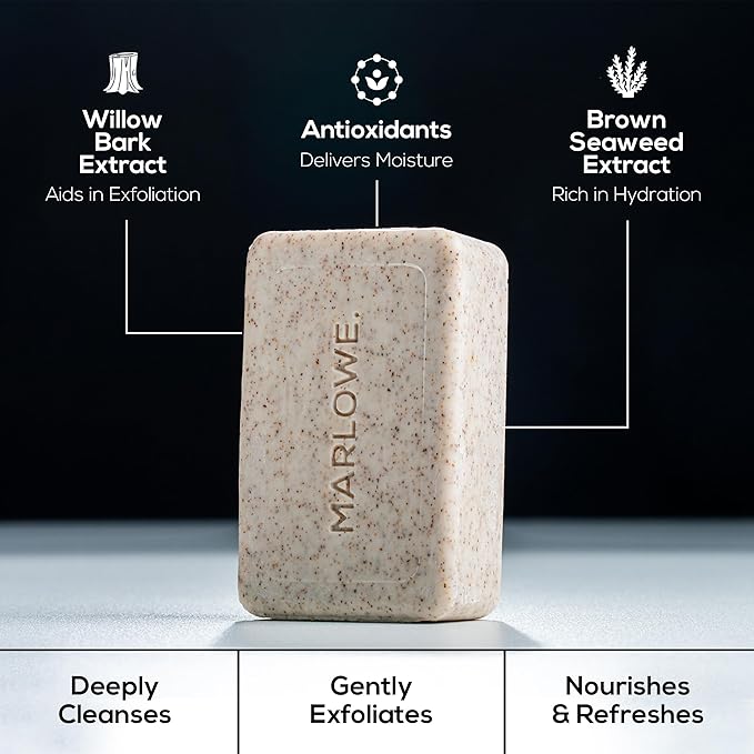 MARLOWE. No. 102 Body Scrub Soap 7 oz (6 Bars) Exfoliating Soap Bar with Shea Butter, Olive Oil & Green Tea, Cleanses & Smooths, Sage & Fir Scent