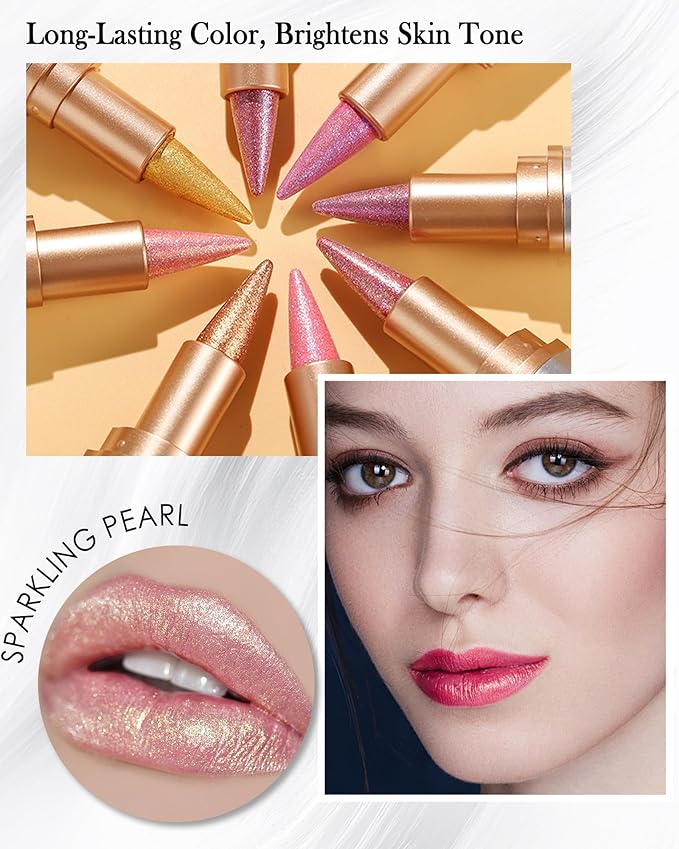 Brown Glitter Lipstick Lip Liner,Shimmer Metallic Matte Long-Lasting Waterproof Non-stick Lip Stain Tint,High Pigmented Lip Gloss Full Coverage lipcolor Pen,Christmas Makeup Gift for Women-05