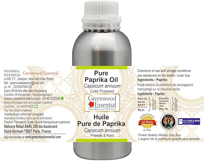 Greenwood Essential Pure Paprika Oil (Capsicum annuum) Cold Pressed 1250ml (42 oz)