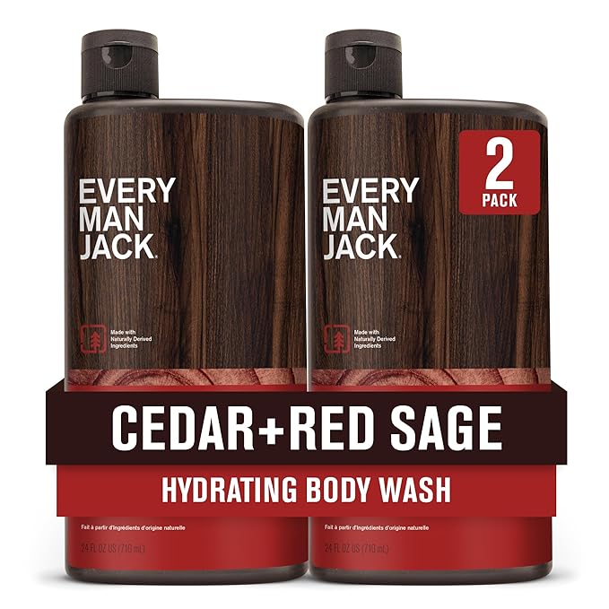 Every Man Jack Nourishing Cedar + Red Sage Mens Body Wash for All Skin Types - Naturally Derived Ingredients - Cleanse and Hydrate Skin with Coconut and Glycerin - 24oz 2 Bottles