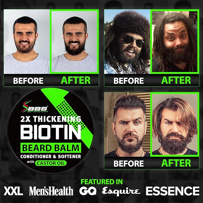 Beard Growth Kit w/ 2X Thickening Biotin Beard Balm/Beard Care & Beard Conditioner + 6X Liquid Biotin with Collagen Peptides for Beard & Hair Growth