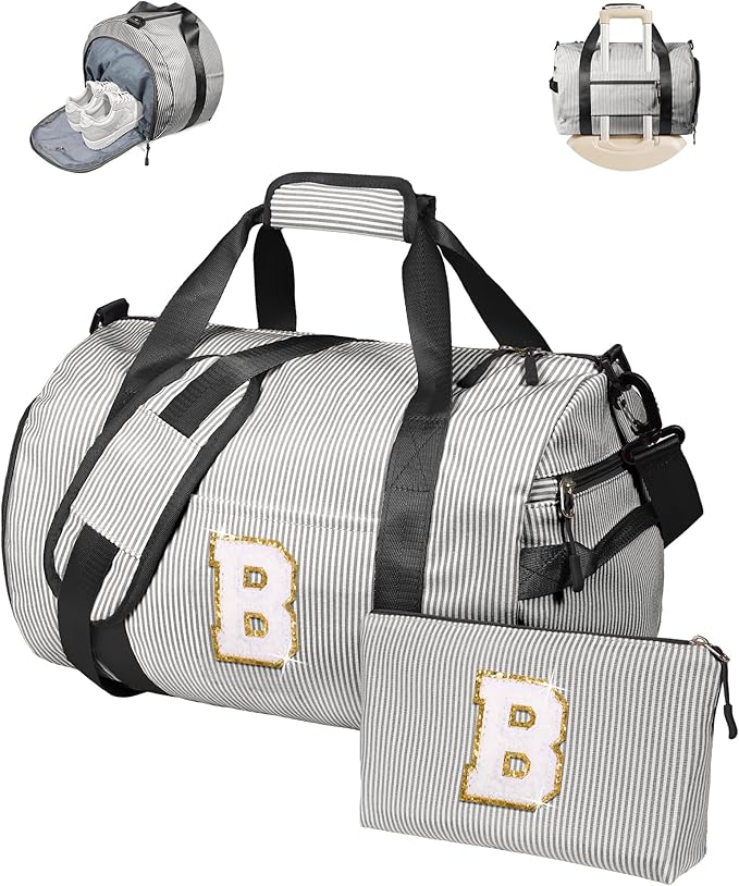 Birthday Gift for Teenager, Girls Travel Duffle Bag, Kids Initial Overnight Bags with Shoe Compartment, Monogram Weekender Bag with Makeup Pouch, Teen Girl Gifts Trendy Stuff (Letter B)
