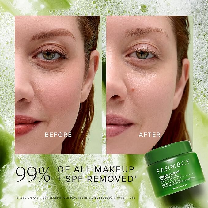 Farmacy Makeup Remover Cleansing Balm - Green Clean Waterproof Makeup Remover + Oil Based Cleanser - Newly Formulated Double Cleanser with Plant Based Waxes + Upcycled Moringa (200ml)