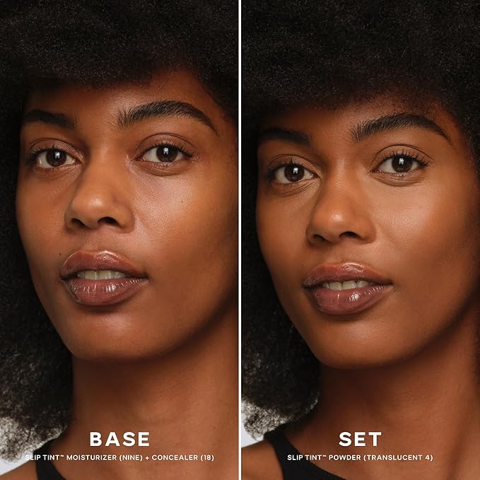 Saie Slip Tint Baked Setting Powder - Translucent Powder for Face Makeup with a Natural-Radiant Finish - Blurs, Brightens & Smooths Complexion - Translucent 4 - Tan to Deep (0.24 oz)