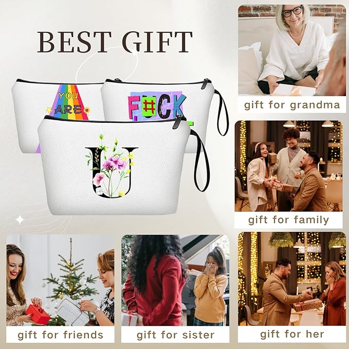 SEAMOON Birthday Bridal Shower Unique Initial Gifts for Women Mom Sister Daughter Friend Bff Personalized Travel Makeup Cosmetic Bag with Mirror Valentines Mothers Day Christmas Graduation U