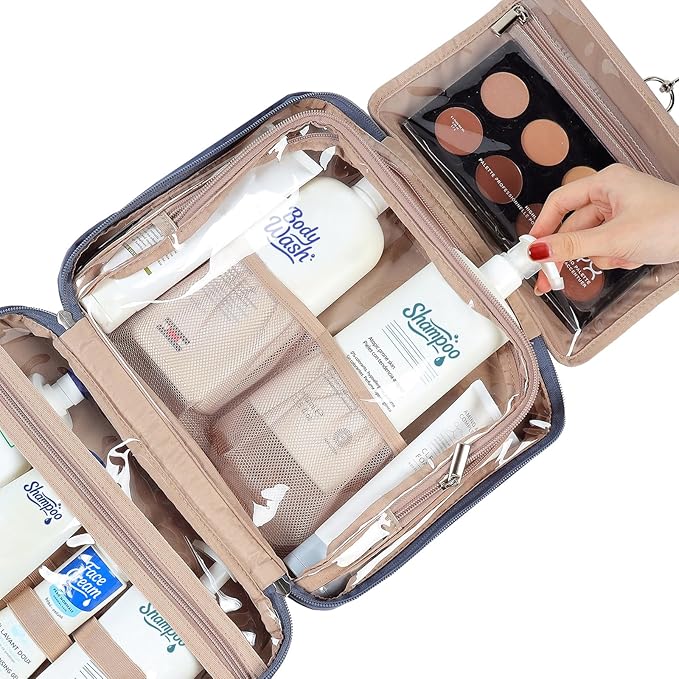 NISHEL Travel Toiletry Bag for Women Large Capacity, Makeup Essentials Organizer, Hanging Case for Accessories, Cosmetics, Aegean-Blue