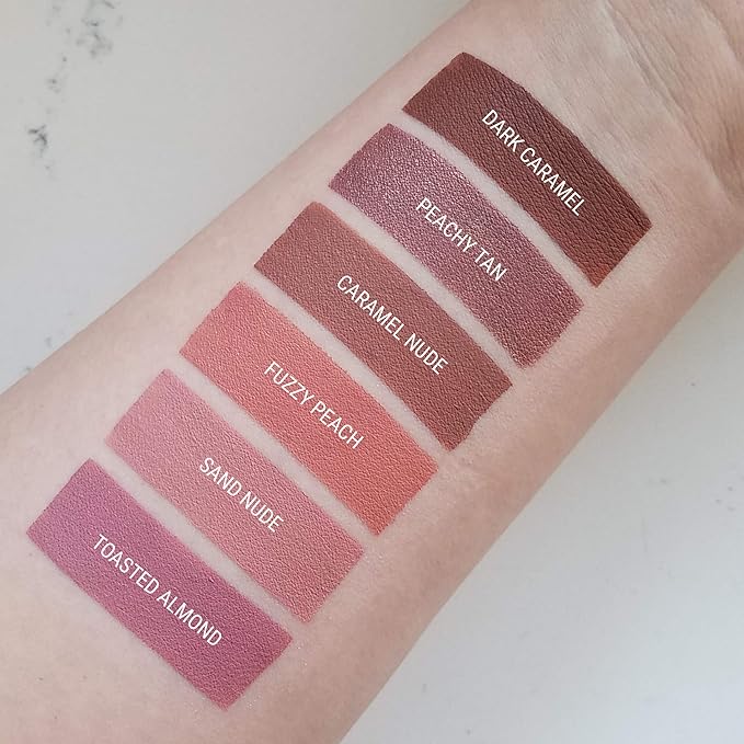 Aromi Tan Metallic Liquid Lipstick | Sepia Bronze Lip Color with Shimmery Finish, Vegan, Cruelty-free, Long-Lasting, Smudge-Proof, Handmade (Peachy Tan)