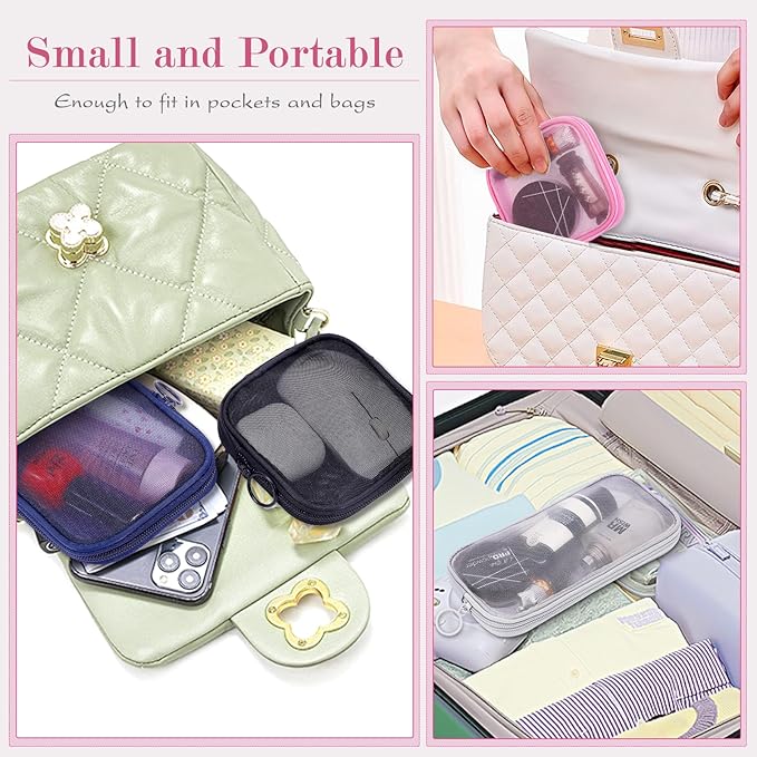 4 Pieces Mini Zipper Nylon Mesh Pouch, Mesh Cosmetic Bags Makeup Bags, Multipurpose Travel Toiletry Bags for Office Supplies and Travel Accessories (Grey, S)