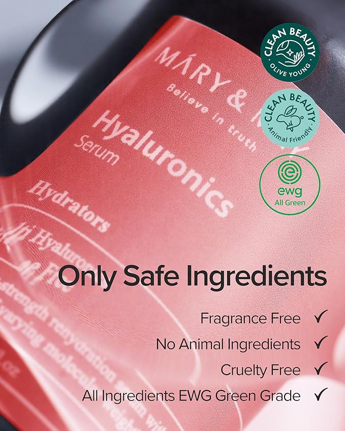 Mary&May Hyaluronics Serum - Deeply Hydrating Multi-Hyaluronic Acid Serum for Improved Skin Moisture and Elasticity - Korean Skincare, EWG Green Grade, Hypoallergenic, 1.01 fl.oz.