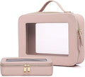 Pinkmik Clear Makeup Bag with Brush Bag 2pcs Waterproof Travel Case for Cosmetics and Toiletries Women's Cosmetic Organizer with Zipper (Pink, L+SLIM)