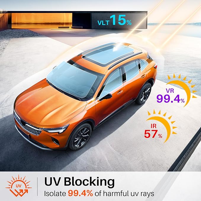 15% Percent Car Window Tint, 15% VLT Nano Ceramic Window Roll 36" Inch x 100'Ft, Automotive Tint for Privacy Sun & Glare Protection UV Heat Blocking, Scratch Resistant 5-Layer