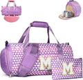 Gifts for 10 Year Old Kid, Girls Travel Duffel Bag, Kids Initial Overnight Bags with Shoe Compartment, Personalized Gym Ballet Dance Bag with Makeup Pouch, Birthday Gift Ideas (Letter M)