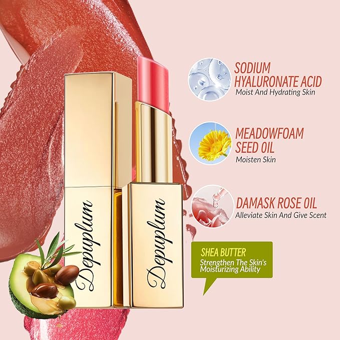 Purple Red Lipstick Moisturizing for Women Shimmer Tinted Lip Balm Hydrating Nourishing Mauve Lip Gloss Vegan& Cruelty Free Lip Makeup, ZG113 Flame