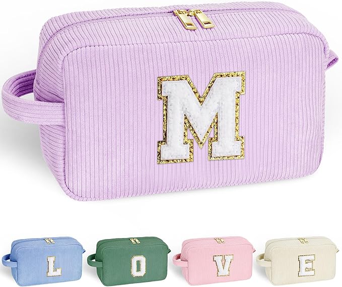 YOOLIFE Girl Gifts - Purple Travel Makeup Bag - Corduroy, Cute, Personalized Best Friend Birthday Gifts for Women