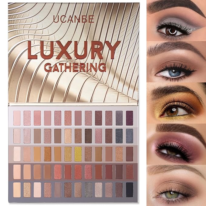 UCANBE 60 Colors Neutral Eyeshadow Palette, Warm Nudes Makeup Pallet, Natural Matte Glitter Shimmer Smokey Eye Shadows Halloween Cosmetic Gift Kit