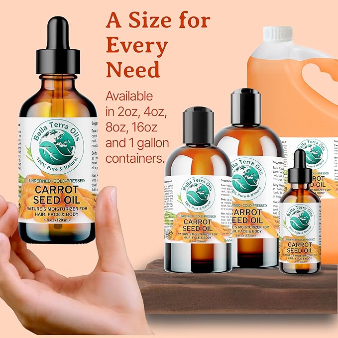 Bella Terra Oils Carrot Seed Oil for Skin & Hair – 1gallon, Rich in Antioxidants, Hydrating, Radiant, Nourishing