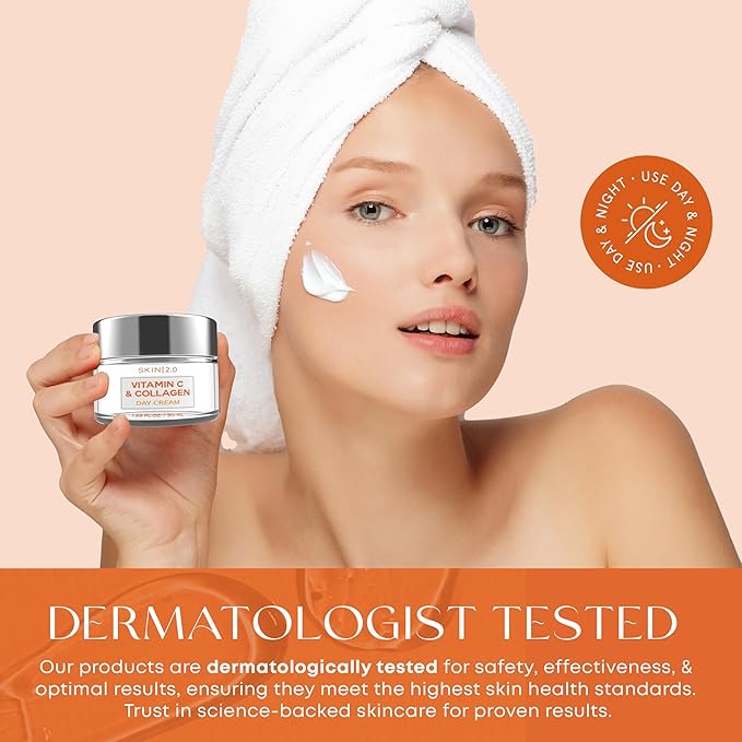 Vitamin C & Collagen Daily Face Moisturizer - Dermatologist Tested, Skin Tightening, Brightening - Anti-Aging, Clean Beauty, Cruelty-Free Korean Skincare, All Skin Types - 1.69 Fl oz (2-Pack)