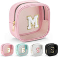 YOOLIFE Mini Initial Makeup Bag | Travel Toiletry Bag | Clear Makeup Bag | Travel Essentials Gifts for Women Teen Girlfriend Teacher Birthday Gifts | Clear Toiletry Bag Small Mini Cosmetic Bag Pink M