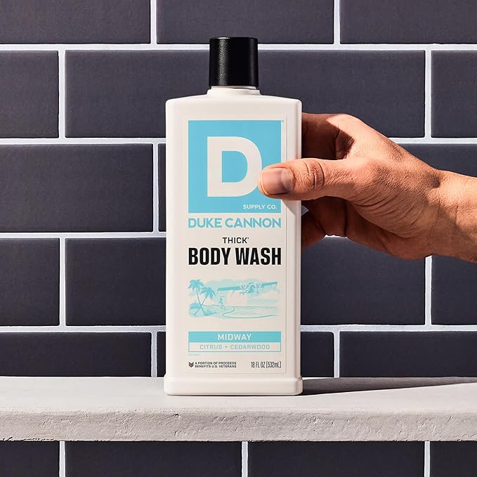 Duke Cannon Supply Co. Thick High Viscosity Body Wash – 3X Thicker, Cleansing Shower and Bath Gel, Mineral-Enriched for Men – Shower Gel – Men’s Body Scrub – Midway (18 oz)