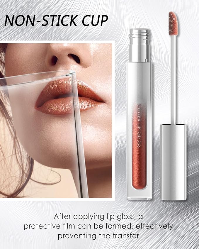 Glitter Sheer Silver Lip Gloss, Matte Metallic Shimmer Non-Stick Lip Gloss,Long-Lasting Waterproof Smudge Proof Liquid Lipstick Lipgloss,Sparkle Diamond Lip Tint Stain, Makeup Gift for Women Girl-01