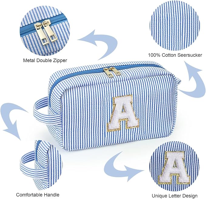 YOOLIFE Teen Girls Makeup Bag - Monogram Makeup Bags Cosmetic Toiletry Pouch Make Up Case for Women Her Best Friend Friendship Sister Teacher, Personalized Birthday Gifts for Women, Blue J