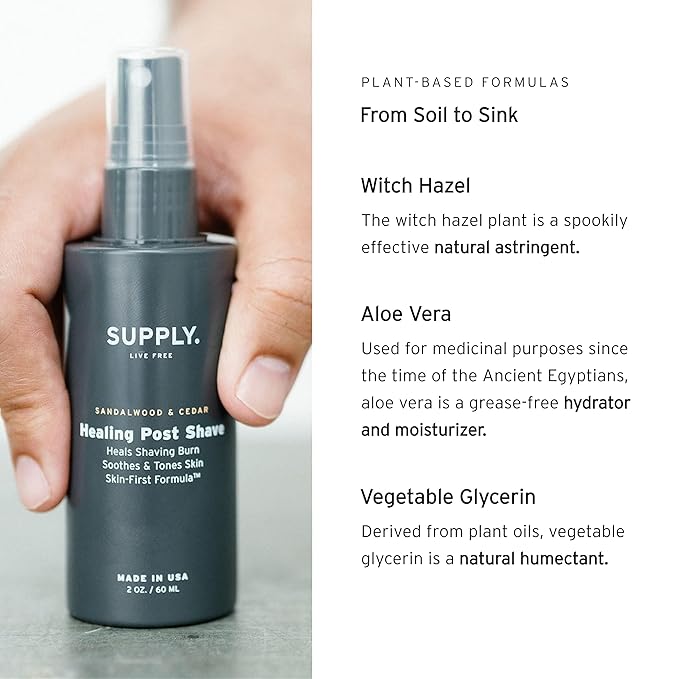 SUPPLY Healing Post Shave- Citrus & Basil After Shave- Alcohol- Free Soothing Formula for Men- Nourishes, Soothes and Boost Cell Repair- for Sensitive and Acne-Prone Skin- 2 oz. Bottle