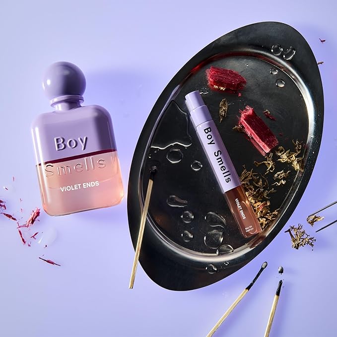 Boy Smells Violet Ends Eau de Parfum – Violet, Rhubarb, Black Tea and Incense Scent – Earthy Powdery Floral Perfume – Body Fragrance for Everyday Use – Signature Glass Spray Bottle – 50ml