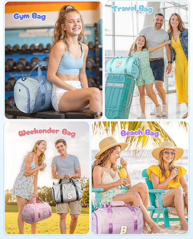 Granddaughter Gift from Grandmom, Girls Travel Duffle Bag, Kids Initial Overnight Bags with Shoe Compartment, Personalized Weekend Bag with Cosmetic Pouch, Birthday Gift for Her (Letter N)