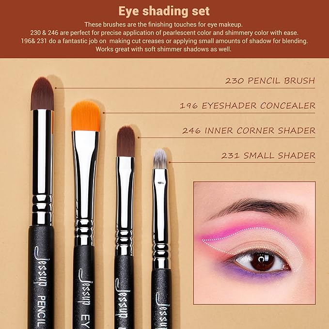 Jessup Eyeshadow Brush Set 12pcs Eye Makeup Brushes Set Professional Premium Sythetic Eye Shadow Blending Smoky Shader Concealer Brush Black T339