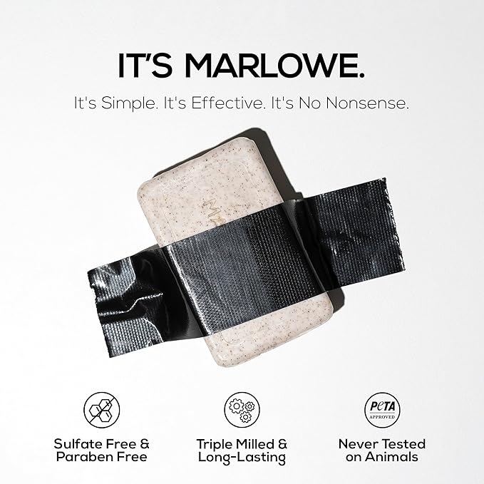 MARLOWE. No. 102 Body Scrub Soap 7 oz (6 Bars) Exfoliating Soap Bar with Shea Butter, Olive Oil & Green Tea, Cleanses & Smooths, Sage & Fir Scent