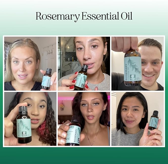 Pure Rosemary Oil for Hair Skin and Nails - 100% Pure Undiluted Rosemary Essential Oil with Dropper for Topical Uses Aromatherapy Diffusing and Home and Beauty DIYs - Vegan and Cruelty Free (1 Fl Oz)