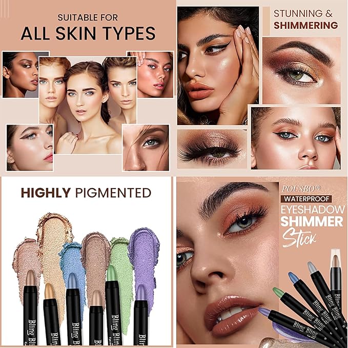 Eyeshadow Shimmer Stick, 16 Color Highlighter Eyeshadows Pencil Waterproof Glitter Eye Shadow Eyeliner Pen, Waterproof Eyeshadows Shimmer Stick Long Lasting Brightener Eyeshadow (01 White)