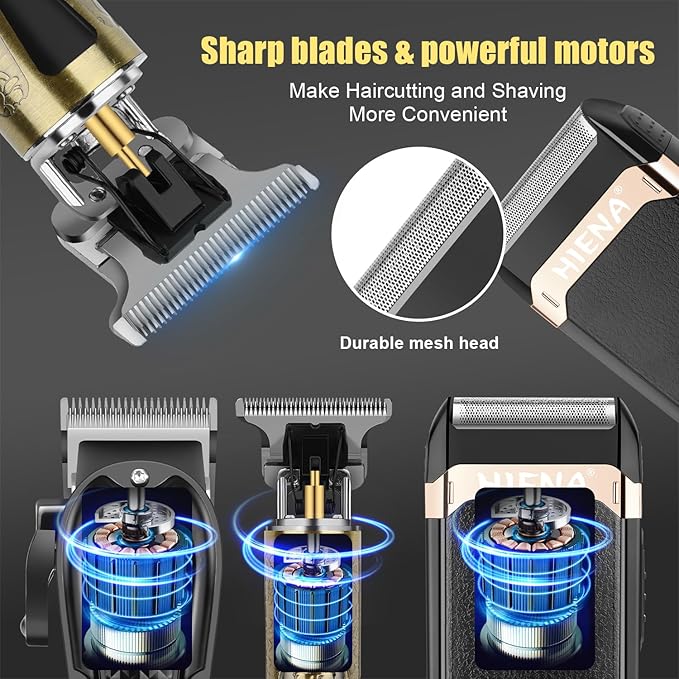 HIENA PRO Professional Hair Clippers for Men, Cordless Hair Clipper for Hair Cutting Kit 3-in-1 LED Haircut Set with Foil Shaver, USB-C Rechargeable Barber Clippers for Men