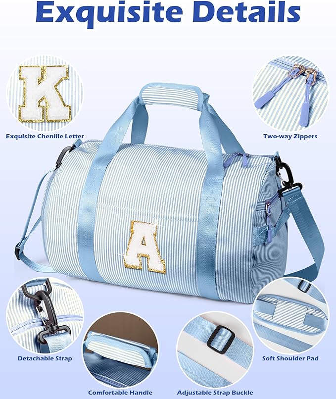 Birthday Gift for Her, Girls Travel Duffle Bag, Kids Initial Overnight Bags with Shoe Compartment, Customized Weekender Bag with Makeup Pouch, Trendy Stuff for Teen Girl Women (Letter L)