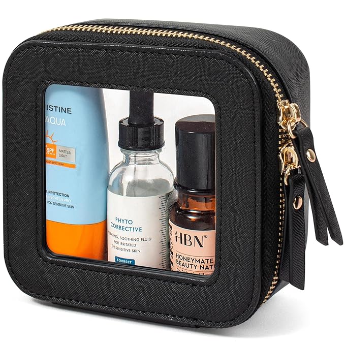 LETGO Clear Makeup Bags Small, Small Makeup Bag for Purse,Mini Clear Makeup Pouch Purse Organizer Fit Carry-on Travel Essentials,Cute Cosmetic Bags Car Accessories for Women (Mini-Black)