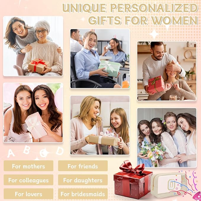 Personalized Initial Clear Makeup Bag, Travel Chenille Patch Cosmetic Bag, Preppy Toiletry Bag Monogram Cosmetic Pouch with Zipper, Ideal Gift for Teen Girls Women (Clear-Beige, O)