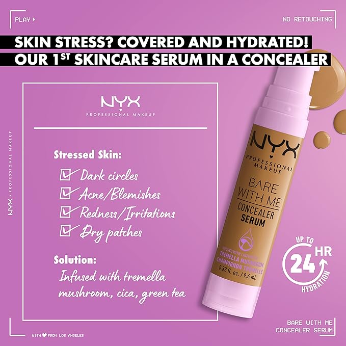 NYX PROFESSIONAL MAKEUP Bare With Me Concealer Serum, Concealer Makeup For Up To 24Hr Hydration - Sand