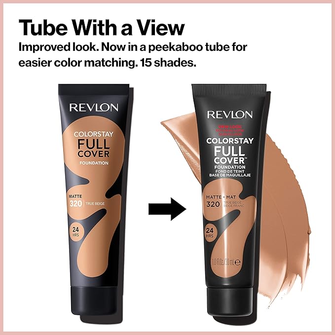 Revlon ColorStay Full Cover Longwear Matte Foundation, Heat & Sweat Resistant Lightweight Face Makeup, Natural Tan (330), 1.0 oz