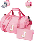 Birthday Gift for Teen, Girls Travel Duffle Bag, Kids Initial Overnight Bags with Shoe Compartment, Personalized Weekend Bag with Makeup Pouch, Girly Cute Stuff Trip Essentials (Letter J)