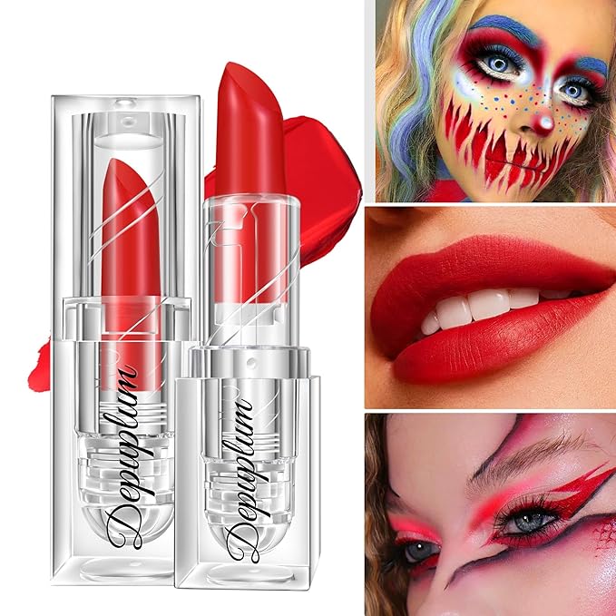 Halloween Black White Red Lipstick Set Waterproof Matte Black Lipsticks for Women Lip Face Body Makeup for Goth Cosplay Vampire Zombie, Black/White/Red