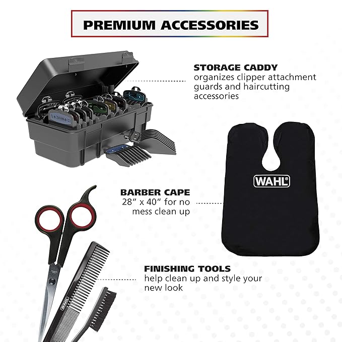 Wahl USA Pro Series Platinum Corded Clipper & Corded Trimmer for Home Haircutting with Color Coded Guide Combs – Model 79804-100