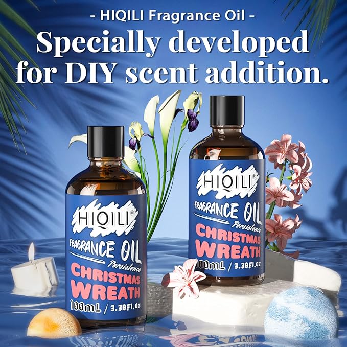 HIQILI Christmas Wreath Essential Oil 100ml - Pure Fragrance Oil for Diffuser, Aromatherapy, DIY Candle Soap Perfume Lotion Making, 3.38 Fl Oz