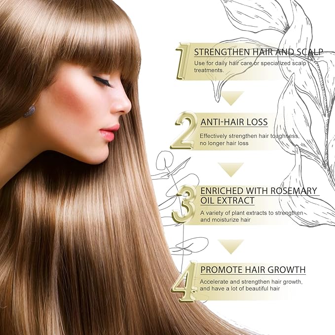 Rosemary Hair Growth Oil for Dry, Damaged & Thin Hair, Nourishing Unisex Formula (3 x 60ml)