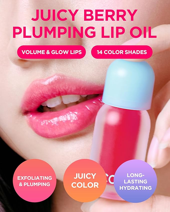 TOCOBO Juicy Berry Plumping Lip Oil 02 Berry Brandy – Korean Vegan Hydrating Lip Oil with Plant Oils for High Shine Gloss - Non Sticky Formula for All Skin Tones, 0.12 fl.oz.