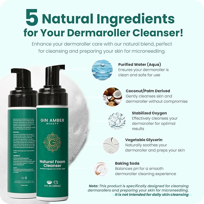 Gin Amber Beauty Natural Foaming Face Wash for Women & Men – Gentle Facial Cleanser for Skincare Tools & Daily Use - (6 Fl oz - 180 ml)