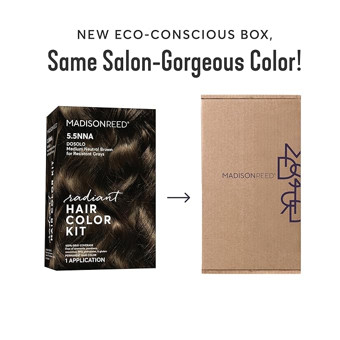 Madison Reed Radiant Hair Color Kit | 5.5NNA Dark Neutral Brown (Dosolo) 100% Maximum Gray Hair Coverage | Salon-Quality Permanent Hair Dye for Resistant Grays | PPD-Free & Ammonia-Free |1 Pack