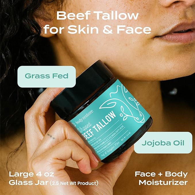 Body Restore Grass Fed Whipped Beef Tallow for Dry Skin, Face - Manuka Honey, Jojoba Oil, Christmas Stocking Stuffers, White Elephant, Birthday Gifts for Women, Men, Travel Essentials - Eucalyptus